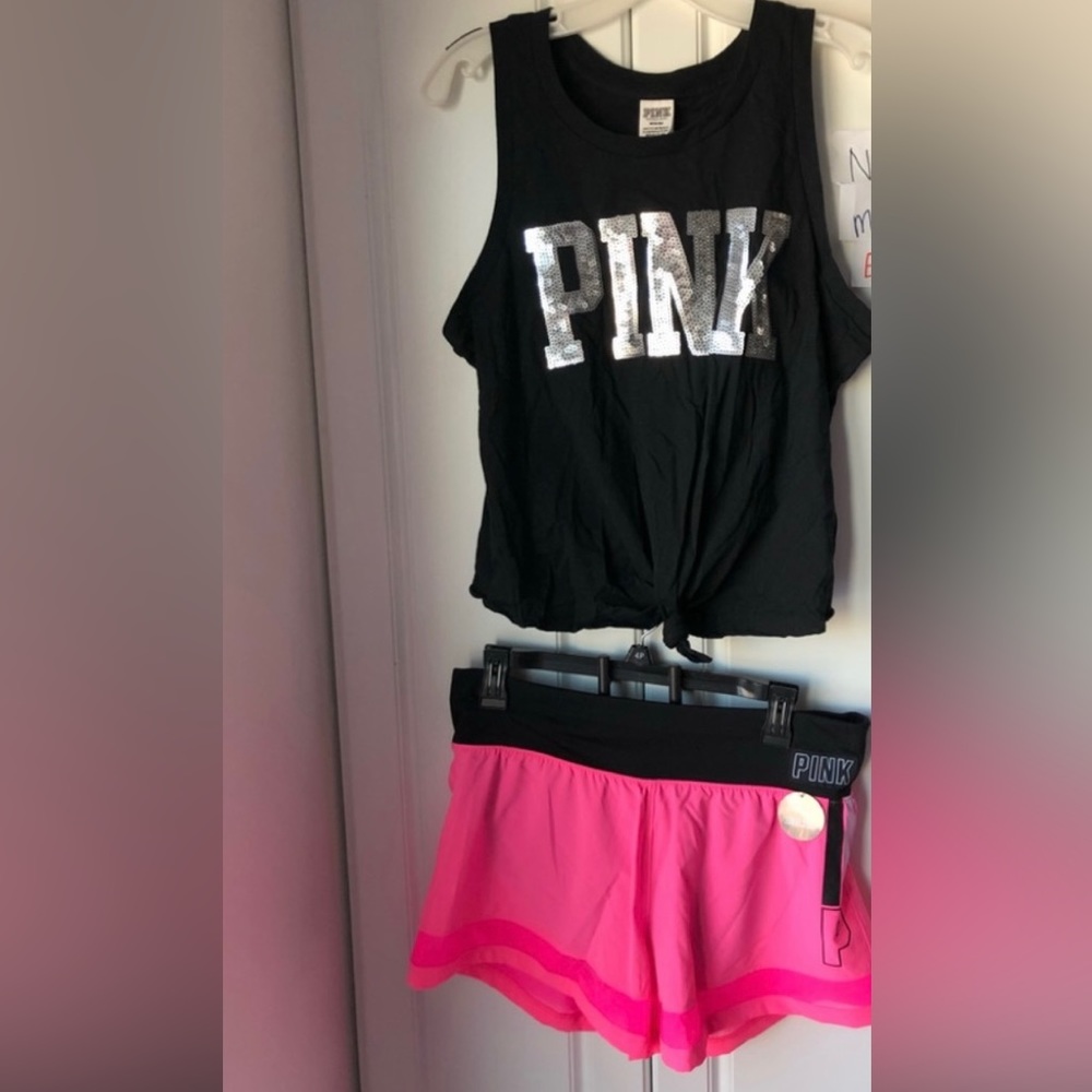 NWOT Victoria Secret pink bling tank/short set med
Size:M